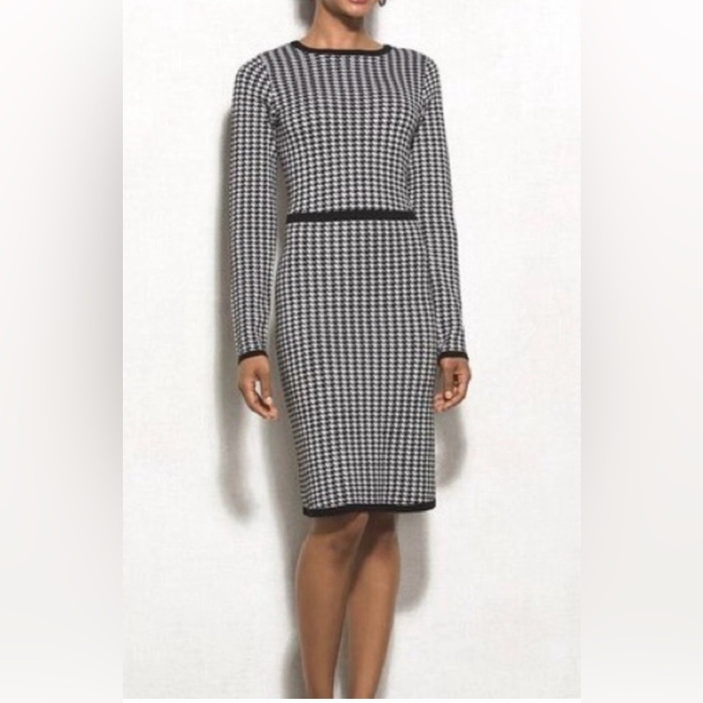 MiXT by Heidi Weisel Black & White Knit Houndstooth Dress, Large, Trendy, NEW